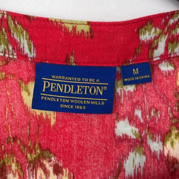 Pendleton Red Floral 100% Cotton Roll Tab Sleeve Blouse Top Cottagecore Medium - Picture 4 of 14